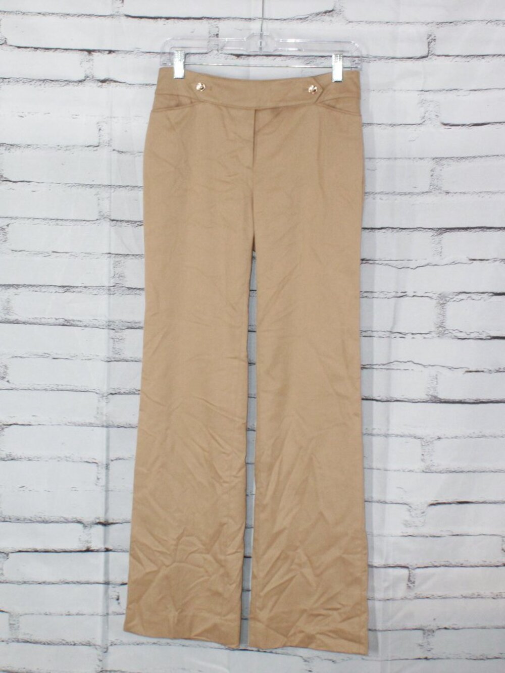 White House Black Market Tan Gold Button Modern Boot Dress Casual Pants 0R